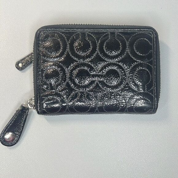 Auth Coach Billfold monogrammed wallet coin zip black small - Picture 1 of 13